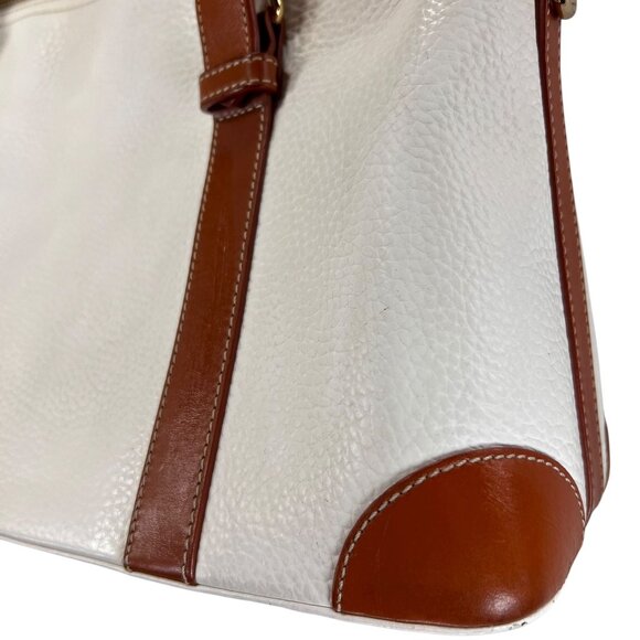 Dooney & Bourke Leather Purse Handbag Satchel Pebble Grain Domed White Tan Trim - Picture 8 of 16